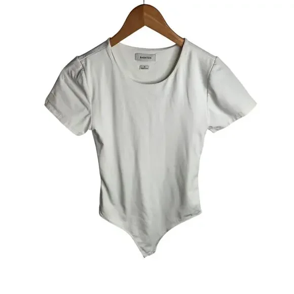 Aritzia Babaton Contour Crew Short Sleeve Bodysuit Womens Size Medium White - Picture 2 of 9